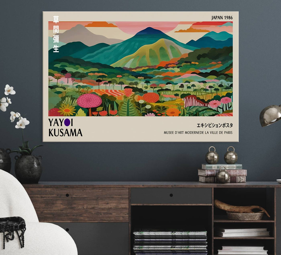 Yayoi Kusama Japan 1986 Canvas – Yayoi Kusama Wabi Sabi Japanese Wall Art Print - Vibrant Abstract Landscape Canvas