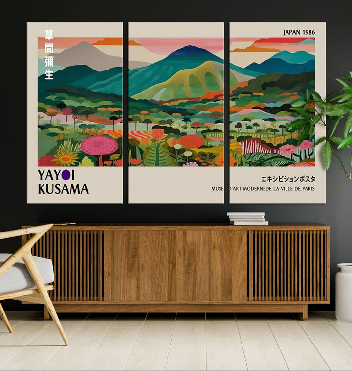 Yayoi Kusama Japan 1986 Canvas – Yayoi Kusama Wabi Sabi Japanese Wall Art Print - Vibrant Abstract Landscape Canvas