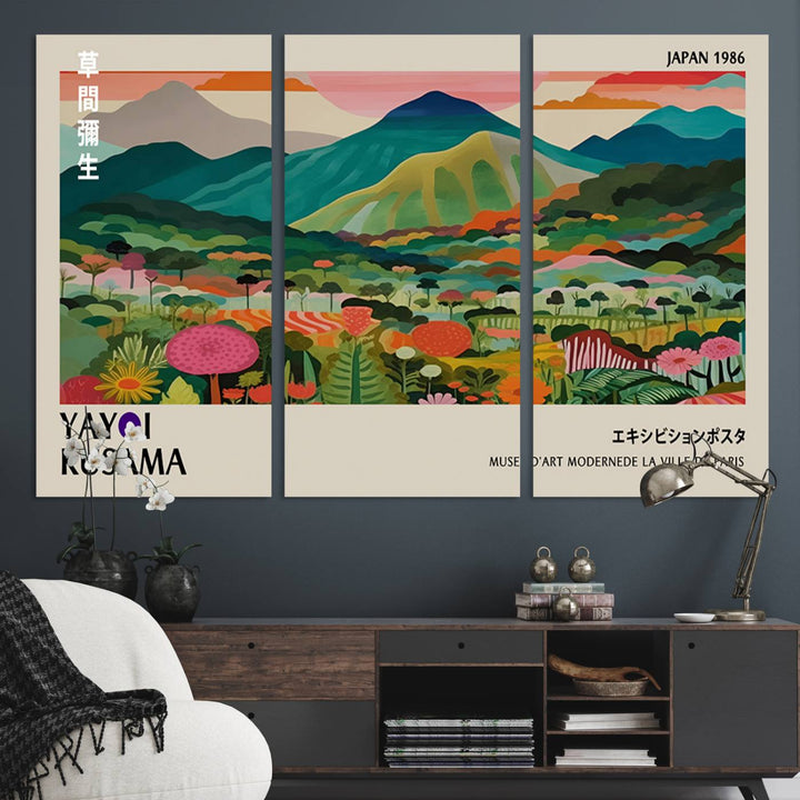 Yayoi Kusama Japan 1986 Canvas – Yayoi Kusama Wabi Sabi Japanese Wall Art Print - Vibrant Abstract Landscape Canvas