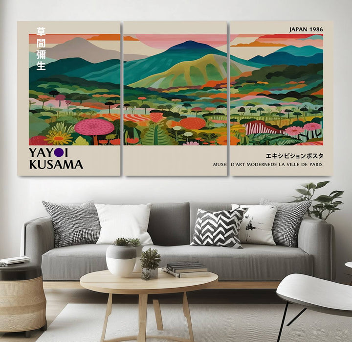 Yayoi Kusama Japan 1986 Canvas – Yayoi Kusama Wabi Sabi Japanese Wall Art Print - Vibrant Abstract Landscape Canvas
