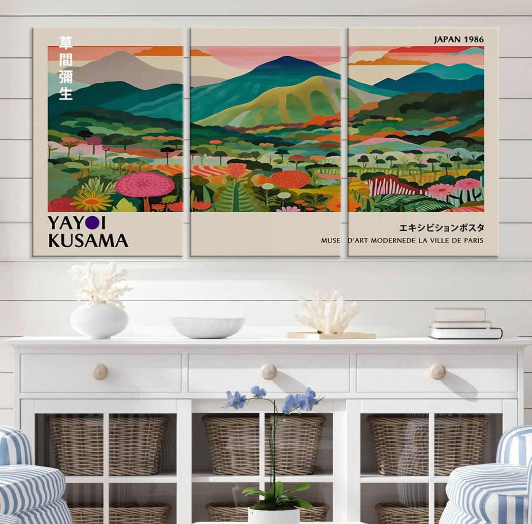 Yayoi Kusama Japan 1986 Canvas – Yayoi Kusama Wabi Sabi Japanese Wall Art Print - Vibrant Abstract Landscape Canvas