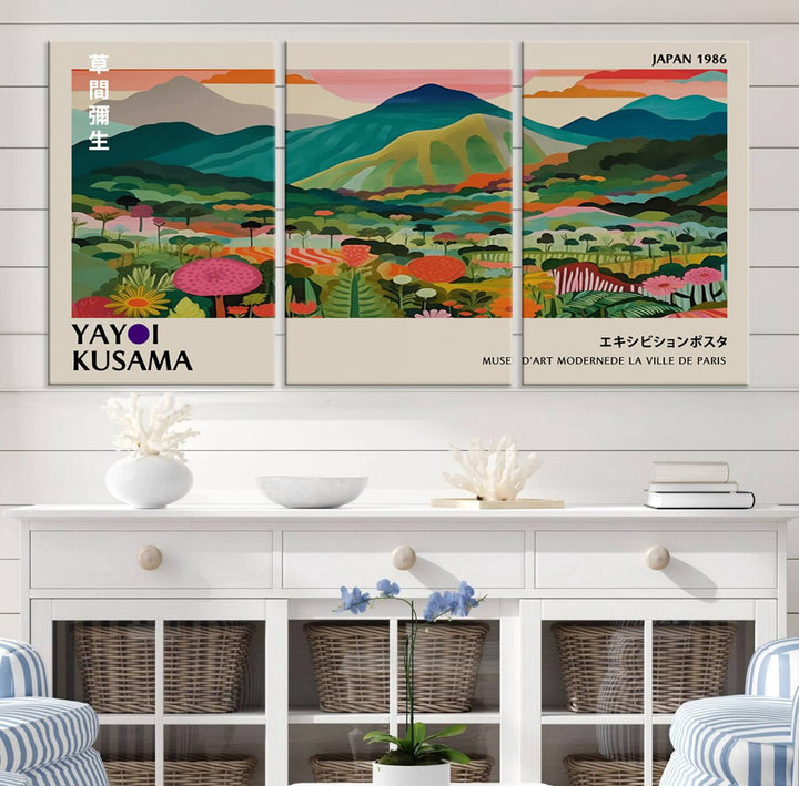 Yayoi Kusama Japan 1986 Canvas – Yayoi Kusama Wabi Sabi Japanese Wall Art Print - Vibrant Abstract Landscape Canvas