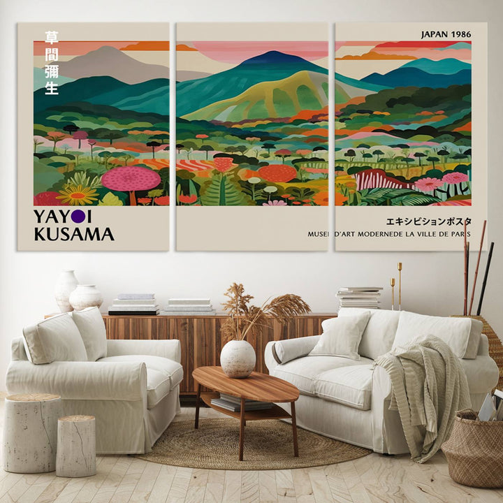 Yayoi Kusama Japan 1986 Canvas – Yayoi Kusama Wabi Sabi Japanese Wall Art Print - Vibrant Abstract Landscape Canvas
