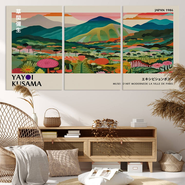 83384-MGV-CV-36X24-Yayoi Kusama Japan 1986 Canvas – Yayoi Kusama Wabi Sabi Japanese Wall Art Print - Vibrant Abstract Landscape Canvas