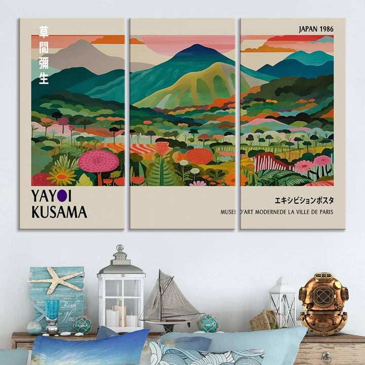 Yayoi Kusama Japan 1986 Canvas – Yayoi Kusama Wabi Sabi Japanese Wall Art Print - Vibrant Abstract Landscape Canvas