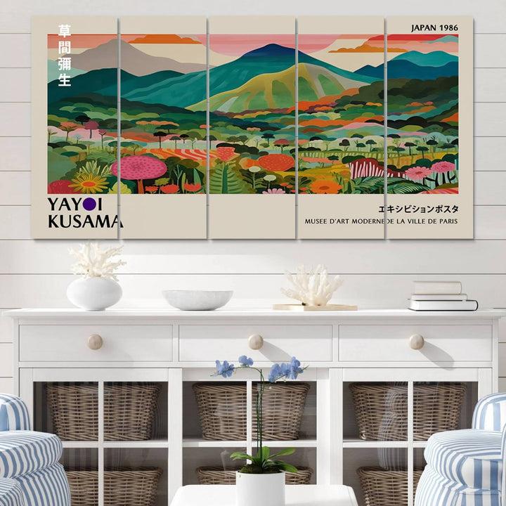 83384-MGV-CV-60X31-5P-Yayoi Kusama Japan 1986 Canvas – Yayoi Kusama Wabi Sabi Japanese Wall Art Print - Vibrant Abstract Landscape Canvas