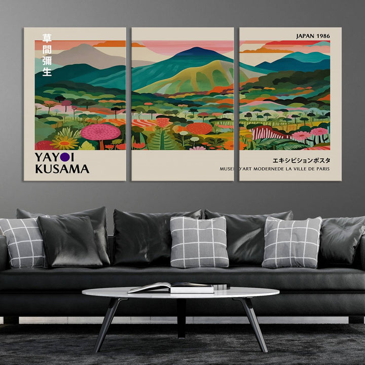 Yayoi Kusama Japan 1986 Canvas – Yayoi Kusama Wabi Sabi Japanese Wall Art Print - Vibrant Abstract Landscape Canvas