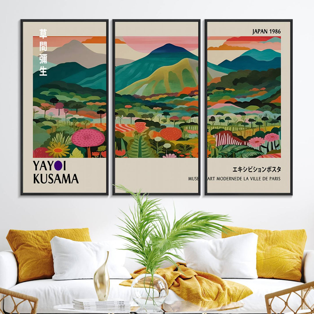 83384-MGV-FC-48X32-3P_Black-Yayoi Kusama Japan 1986 Canvas – Yayoi Kusama Wabi Sabi Japanese Wall Art Print - Vibrant Abstract Landscape Canvas