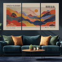 Yayoi Kusama Landscape Canvas Print, Vibrant Floral Mountain Art Print, Botanical Flower Nature Decor, Sunset Expressionism Artwork, Ideal