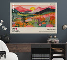 Yayoi Kusama Landscape Canvas Print, Vibrant Floral Mountain Art Print, Framed Botanical Wall Art - Sunset Scenery Artwork, Ideal for Modern