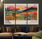 Yayoi Kusama Landscape Canvas Print, Vibrant Floral Mountain Art Print, Framed Botanical Wall Art - Sunset Scenery Artwork, Ideal for Modern