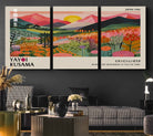 Yayoi Kusama Landscape Canvas Print, Vibrant Floral Mountain Art Print, Framed Botanical Wall Art - Sunset Scenery Artwork, Ideal for Modern