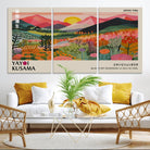 Yayoi Kusama Landscape Canvas Print, Vibrant Floral Mountain Art Print, Framed Botanical Wall Art - Sunset Scenery Artwork, Ideal for Modern