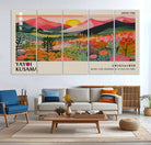 30051-MGV-CV-36X24-Yayoi Kusama Landscape Canvas Print, Vibrant Floral Mountain Art Print, Framed Botanical Wall Art - Sunset Scenery Artwork, Ideal for Modern
