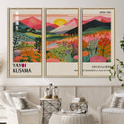 30051-MGV-CV-36X24-Yayoi Kusama Landscape Canvas Print, Vibrant Floral Mountain Art Print, Framed Botanical Wall Art - Sunset Scenery Artwork, Ideal for Modern