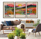 30051-MGV-CV-36X24-Yayoi Kusama Landscape Canvas Print, Vibrant Floral Mountain Art Print, Framed Botanical Wall Art - Sunset Scenery Artwork, Ideal for Modern