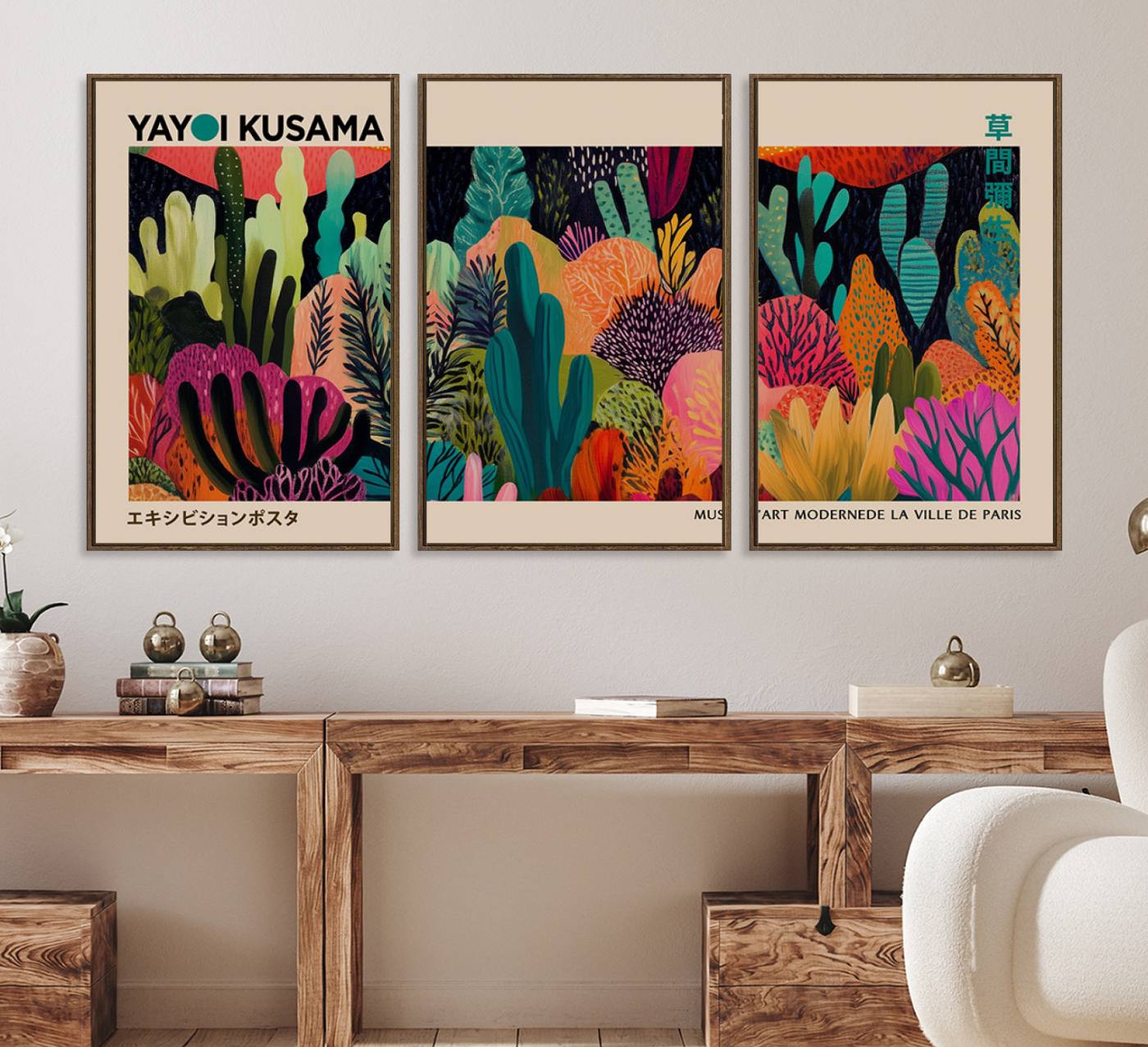 45711-MGV-CV-36X24-Yayoi Kusama Wall Art Canvas Print, Abstract Art, Large Yayoi Kusama Framed Canvas Print, Japanese Wabi Sabi Wall Art, Exhibition Gallery