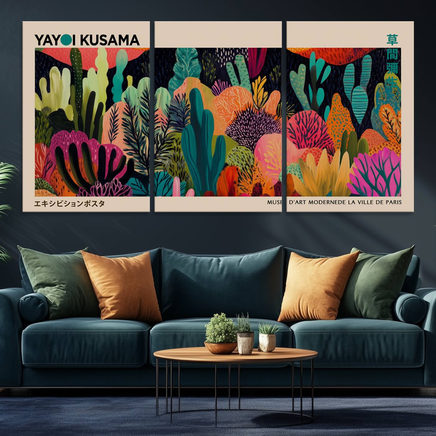 45711-MGV-CV-36X24-Yayoi Kusama Wall Art Canvas Print, Abstract Art, Large Yayoi Kusama Framed Canvas Print, Japanese Wabi Sabi Wall Art, Exhibition Gallery