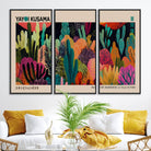 45711-MGV-FC-48X32-3P_Black-Yayoi Kusama Wall Art Canvas Print, Abstract Art, Large Yayoi Kusama Framed Canvas Print, Japanese Wabi Sabi Wall Art, Exhibition Gallery