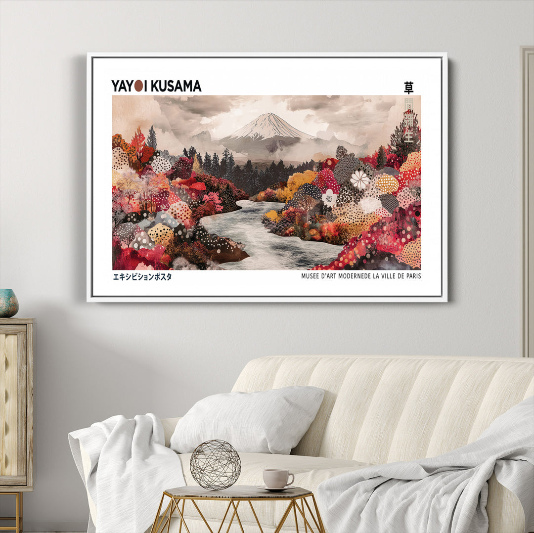 YK-13-W-MGC-FP-36x24_White-Yayoi Kusama Wall Art Canvas Print, Large Abstract Print, Framed Kusama Polka Dot Art Print, Large Modern Pop Art