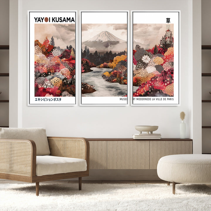 YK-13-W-MGV-FC-48X32-3P_White-Yayoi Kusama Wall Art Canvas Print, Large Abstract Print, Framed Kusama Polka Dot Art Print, Large Modern Pop Art