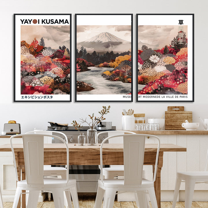 YK-13-W-MGV-FC-60X30-3P_Black-Yayoi Kusama Wall Art Canvas Print, Large Abstract Print, Framed Kusama Polka Dot Art Print, Large Modern Pop Art