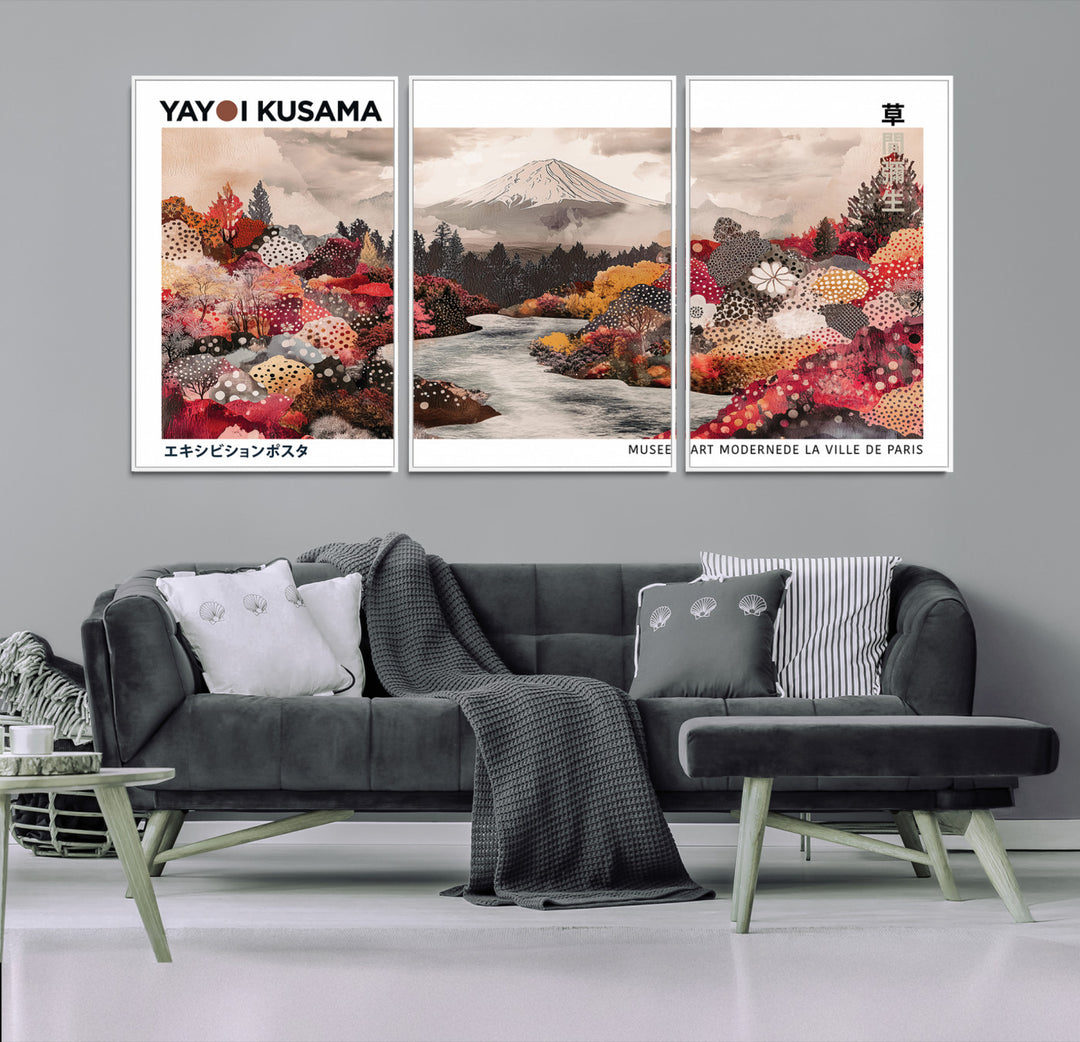 YK-13-W-MGV-FC-60X30-3P_White-Yayoi Kusama Wall Art Canvas Print, Large Abstract Print, Framed Kusama Polka Dot Art Print, Large Modern Pop Art