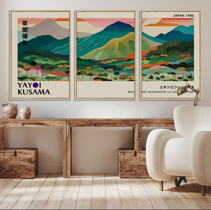 42589-MGV-CV-36X24-Yayoi Kusama Wall Art, Yayoi Wall Art Canvas, Vibrant Mountain Landscape Canvas Print with Bold Floral Design, Modern Botanical Artwork for