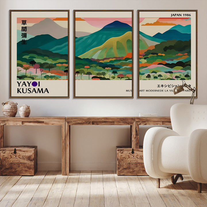 42589-MGV-CV-36X24-Yayoi Kusama Wall Art, Yayoi Wall Art Canvas, Vibrant Mountain Landscape Canvas Print with Bold Floral Design, Modern Botanical Artwork for