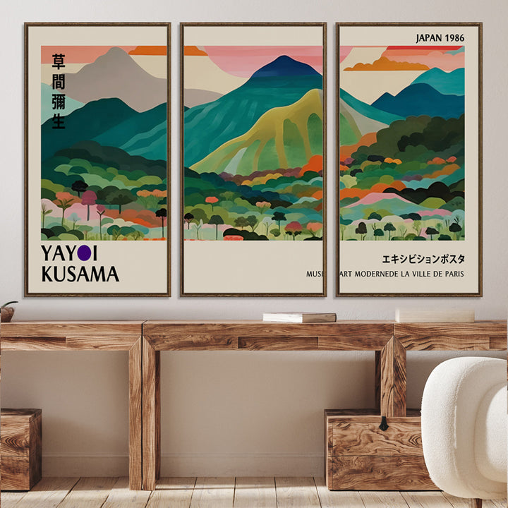 42589-MGV-CV-36X24-Yayoi Kusama Wall Art, Yayoi Wall Art Canvas, Vibrant Mountain Landscape Canvas Print with Bold Floral Design, Modern Botanical Artwork for