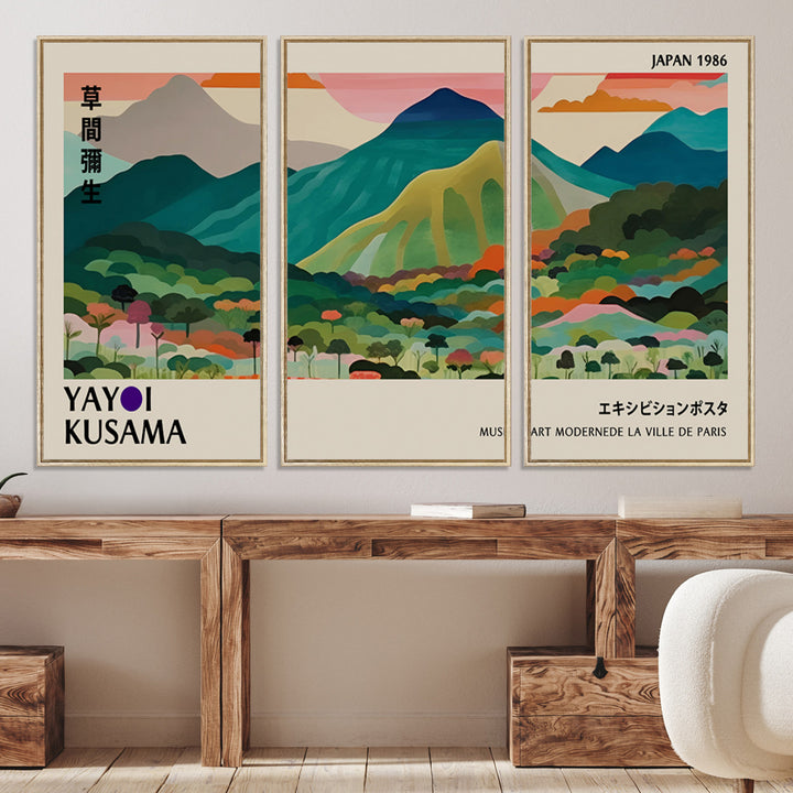 42589-MGV-CV-36X24-Yayoi Kusama Wall Art, Yayoi Wall Art Canvas, Vibrant Mountain Landscape Canvas Print with Bold Floral Design, Modern Botanical Artwork for