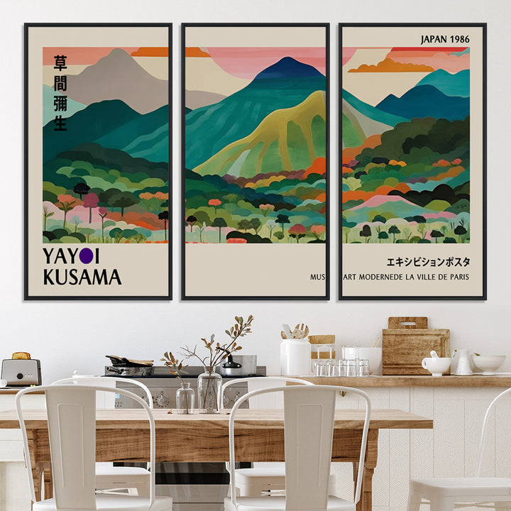 42589-MGV-CV-36X24-Yayoi Kusama Wall Art, Yayoi Wall Art Canvas, Vibrant Mountain Landscape Canvas Print with Bold Floral Design, Modern Botanical Artwork for