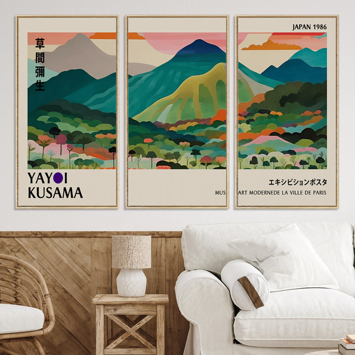 42589-MGV-CV-36X24-Yayoi Kusama Wall Art, Yayoi Wall Art Canvas, Vibrant Mountain Landscape Canvas Print with Bold Floral Design, Modern Botanical Artwork for