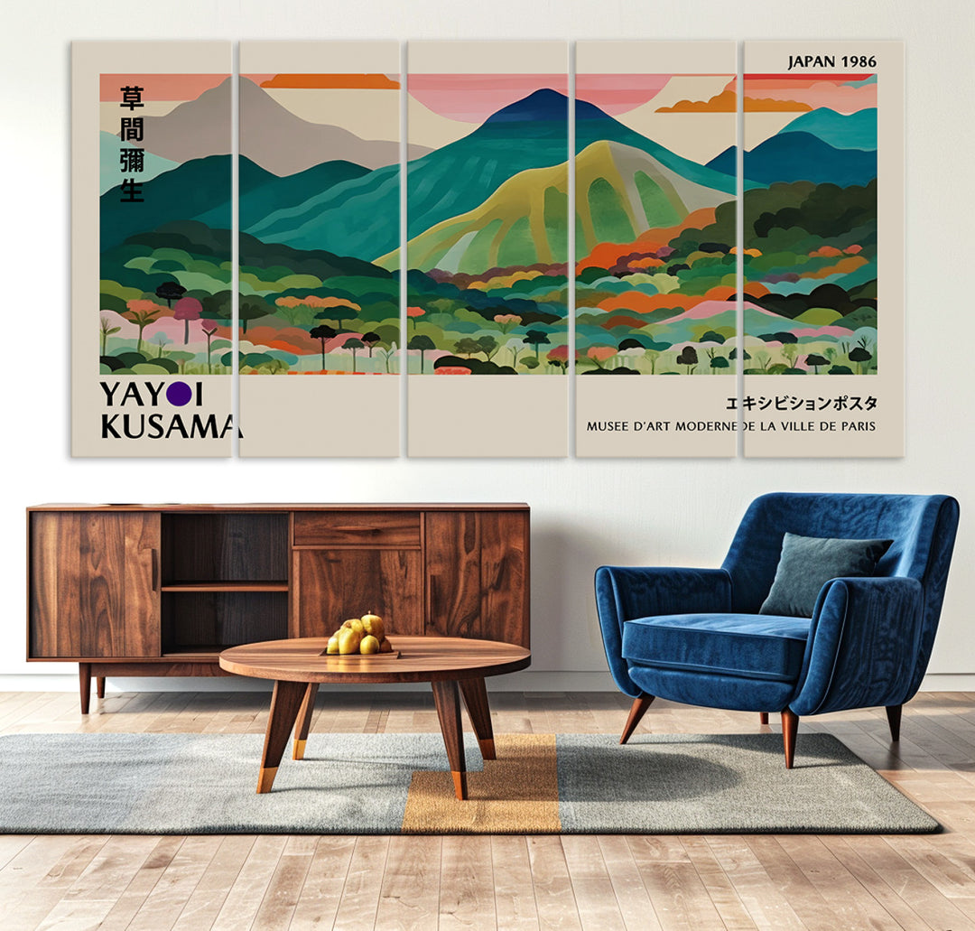 42589-MGV-CV-36X24-Yayoi Kusama Wall Art, Yayoi Wall Art Canvas, Vibrant Mountain Landscape Canvas Print with Bold Floral Design, Modern Botanical Artwork for