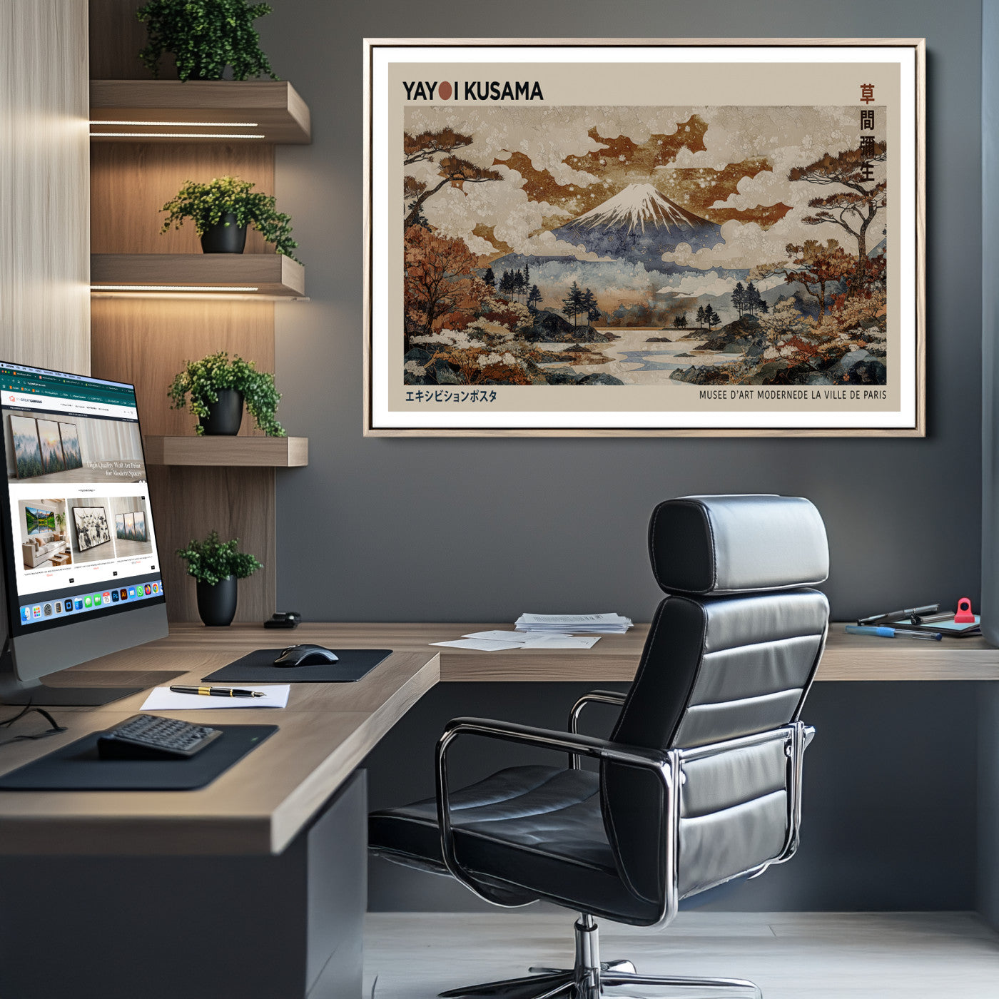 11778299-MGC-FP-36x24_Natural-Yayoi Wall Art: Transform Your Space, Modern Japanese Wall Art Print Yayoi Kusama Canvas Wall Art Abstract Mount Fuji Canvas Print Japanese