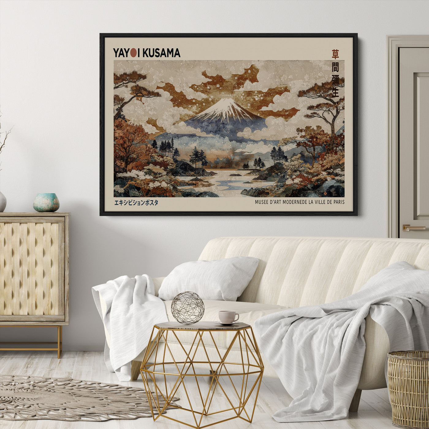 Yayoi Wall Art: Transform Your Space, Modern Japanese Wall Art Print Yayoi Kusama Canvas Wall Art Abstract Mount Fuji Canvas Print Japanese