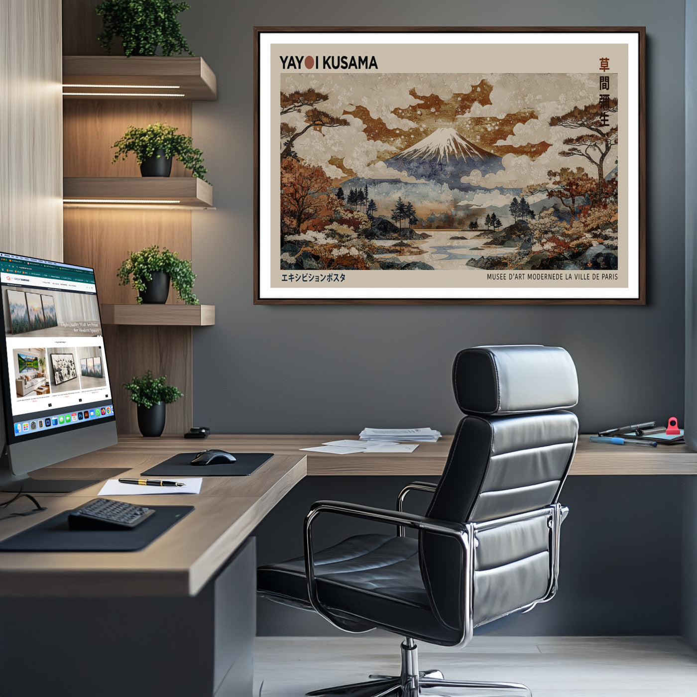 11778299-MGV-CV-36X24-Yayoi Wall Art: Transform Your Space, Modern Japanese Wall Art Print Yayoi Kusama Canvas Wall Art Abstract Mount Fuji Canvas Print Japanese