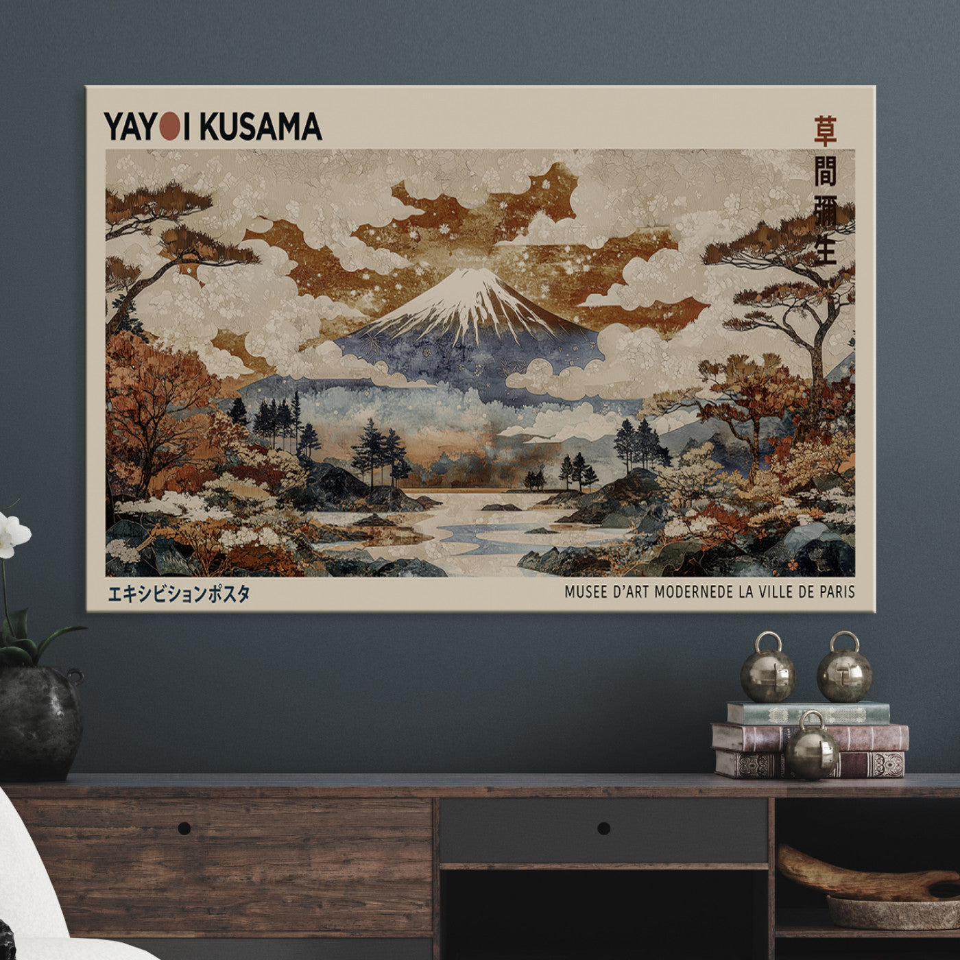 Yayoi Wall Art: Transform Your Space, Modern Japanese Wall Art Print Yayoi Kusama Canvas Wall Art Abstract Mount Fuji Canvas Print Japanese