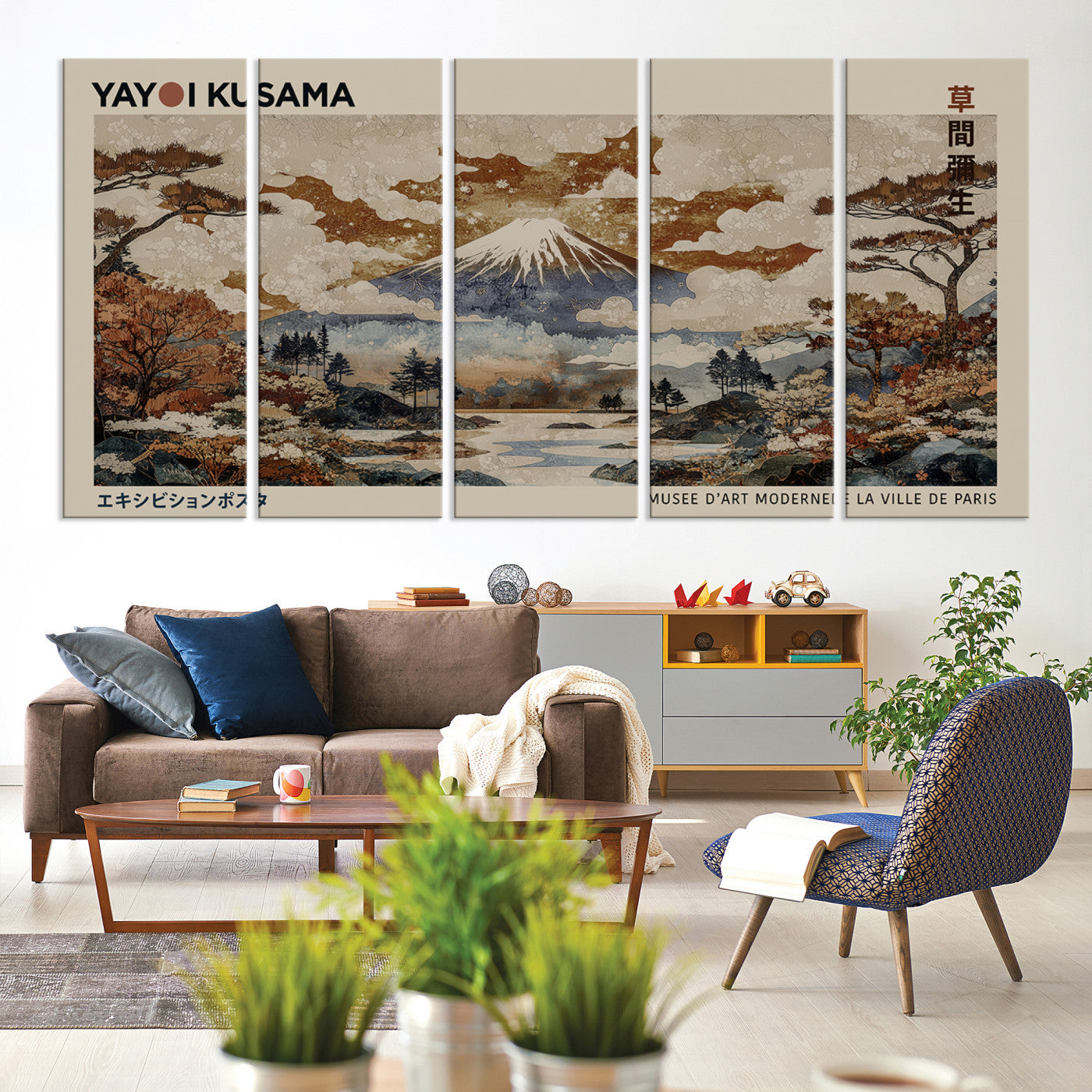 11778299-MGV-CV-60X31-5P-Yayoi Wall Art: Transform Your Space, Modern Japanese Wall Art Print Yayoi Kusama Canvas Wall Art Abstract Mount Fuji Canvas Print Japanese