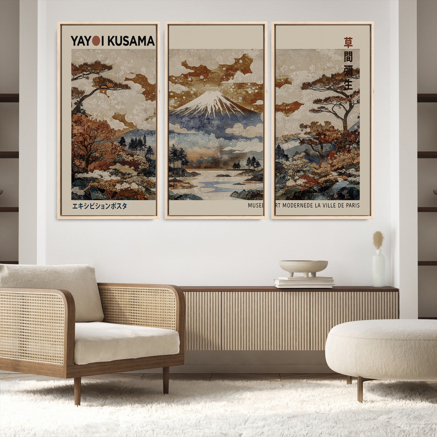 11778299-MGV-FC-48X32-3P_Natural-Yayoi Wall Art: Transform Your Space, Modern Japanese Wall Art Print Yayoi Kusama Canvas Wall Art Abstract Mount Fuji Canvas Print Japanese
