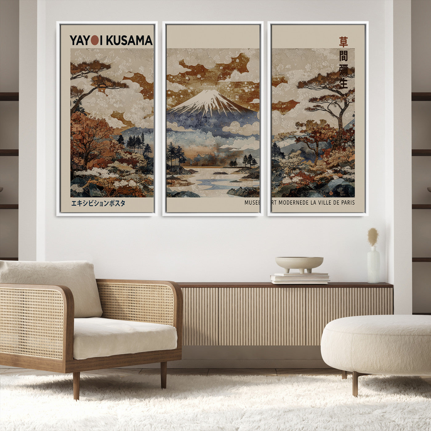 11778299-MGV-FC-48X32-3P_White-Yayoi Wall Art: Transform Your Space, Modern Japanese Wall Art Print Yayoi Kusama Canvas Wall Art Abstract Mount Fuji Canvas Print Japanese
