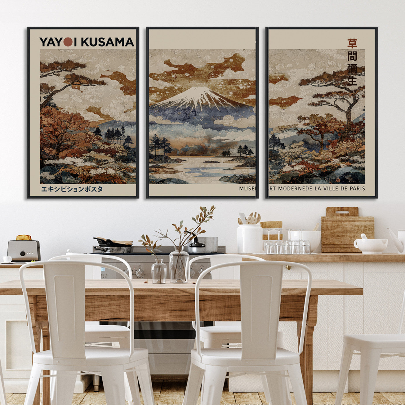 11778299-MGV-FC-60X30-3P_Black-Yayoi Wall Art: Transform Your Space, Modern Japanese Wall Art Print Yayoi Kusama Canvas Wall Art Abstract Mount Fuji Canvas Print Japanese