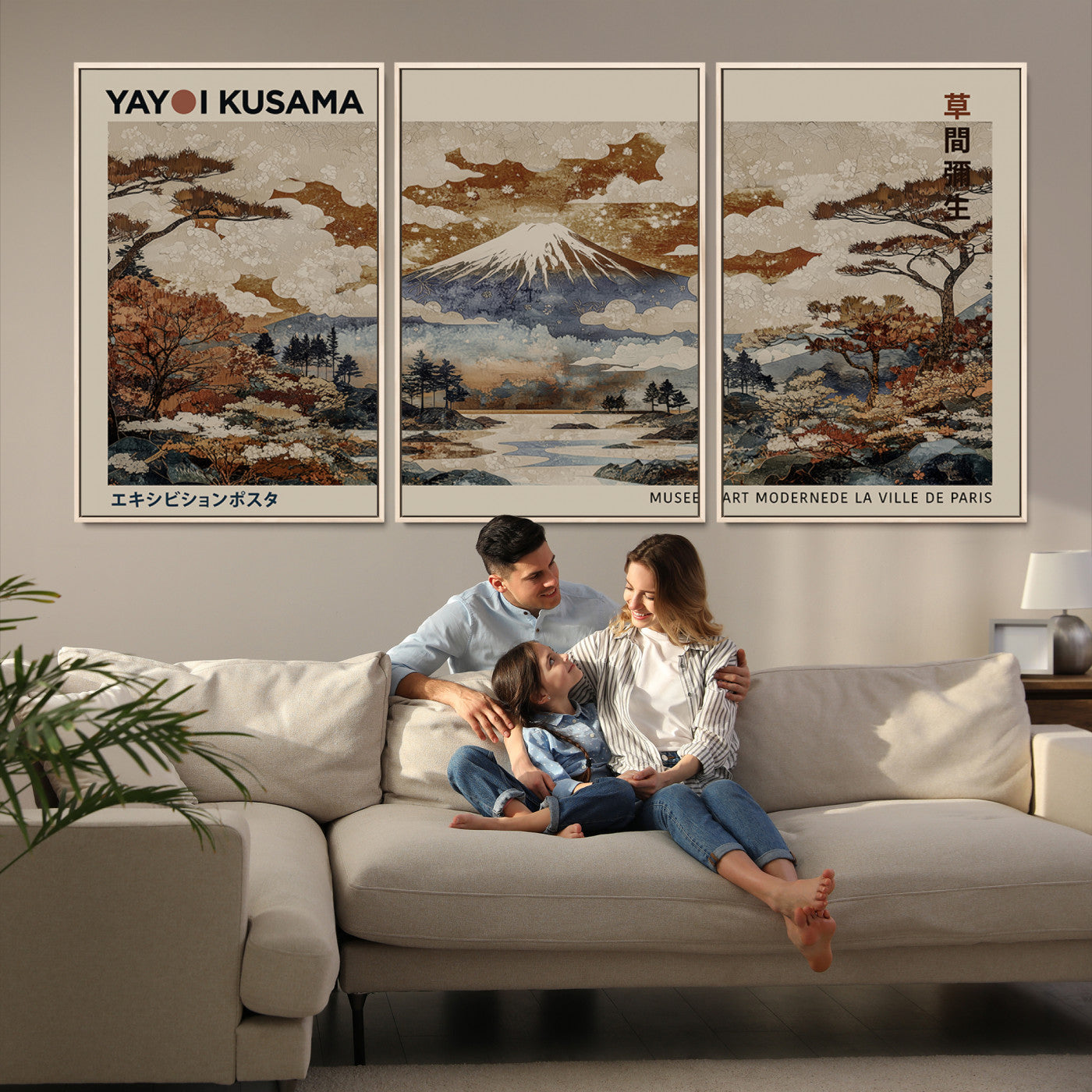 11778299-MGV-FC-60X30-3P_Natural-Yayoi Wall Art: Transform Your Space, Modern Japanese Wall Art Print Yayoi Kusama Canvas Wall Art Abstract Mount Fuji Canvas Print Japanese