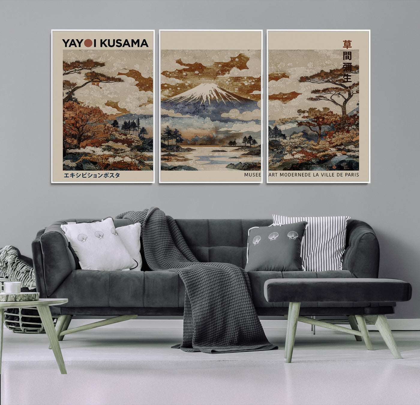 11778299-MGV-FC-60X30-3P_White-Yayoi Wall Art: Transform Your Space, Modern Japanese Wall Art Print Yayoi Kusama Canvas Wall Art Abstract Mount Fuji Canvas Print Japanese