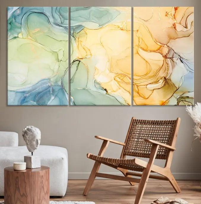 Yellow Marble Fluid Effect Wall Art Abstract Canvas Wall Art Print 