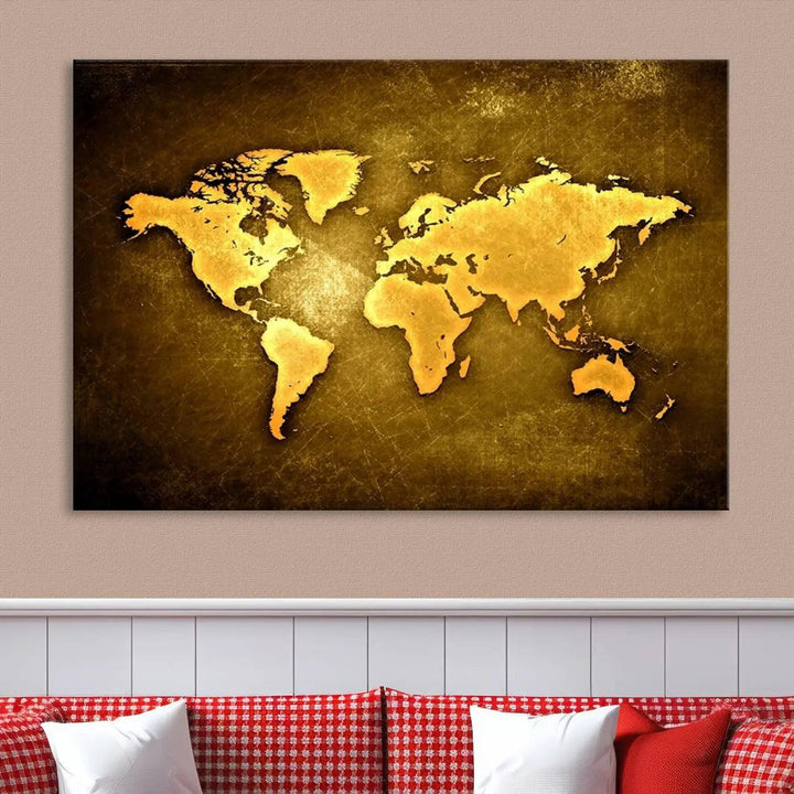 Yellow World Map on Metalic Yellow Background 