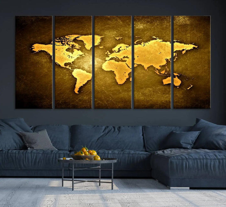 Yellow World Map on Metalic Yellow Background 