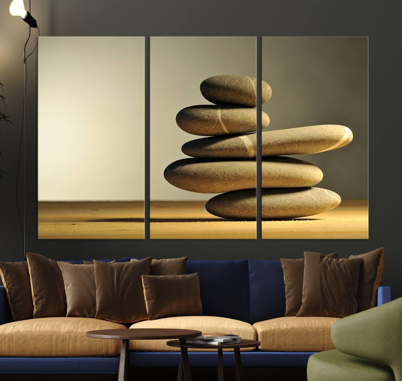 12349-MGV-CV-36X24-Yellow Zen Stones on Yellow Background Wall Art Yoga Zen Artwork