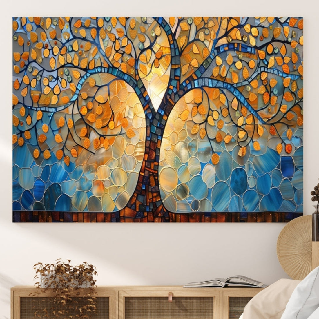 Yggdrasil Tree of Life Mosaic Stained Glass Wall Art, Mosaic Canvas Print