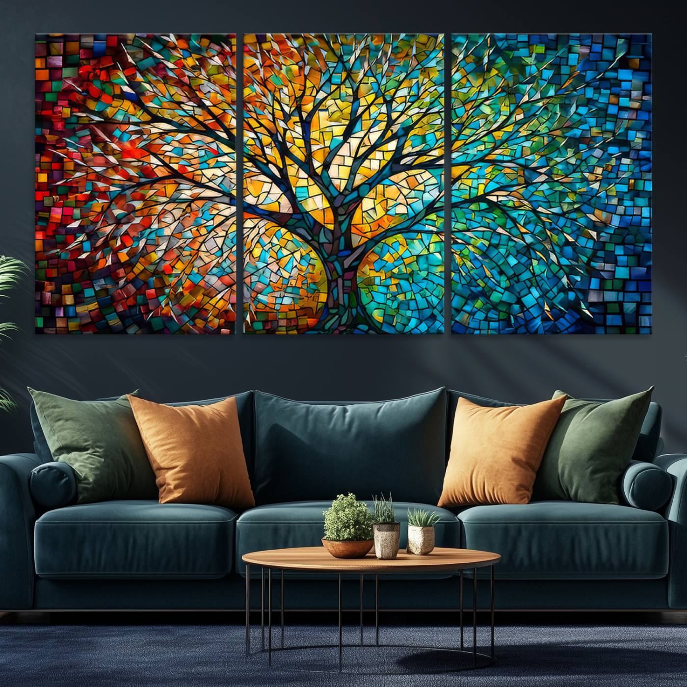 Yggdrasil Tree of Life Wall Art Print Canvas | Mosaic Style 3-Panel Canvas Print
